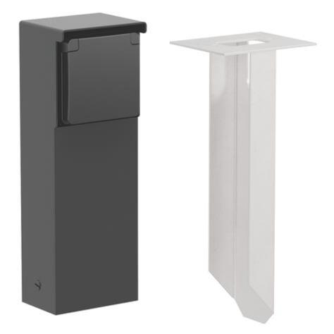 Borne de jardin étanche aux projections d'eau avec une prise de courant, broche de terre et piquet, couleur noir