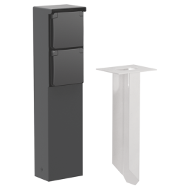 Borne de jardin étanche aux projections d'eau avec deux prises de courant, broche de terre et piquet, couleur noir