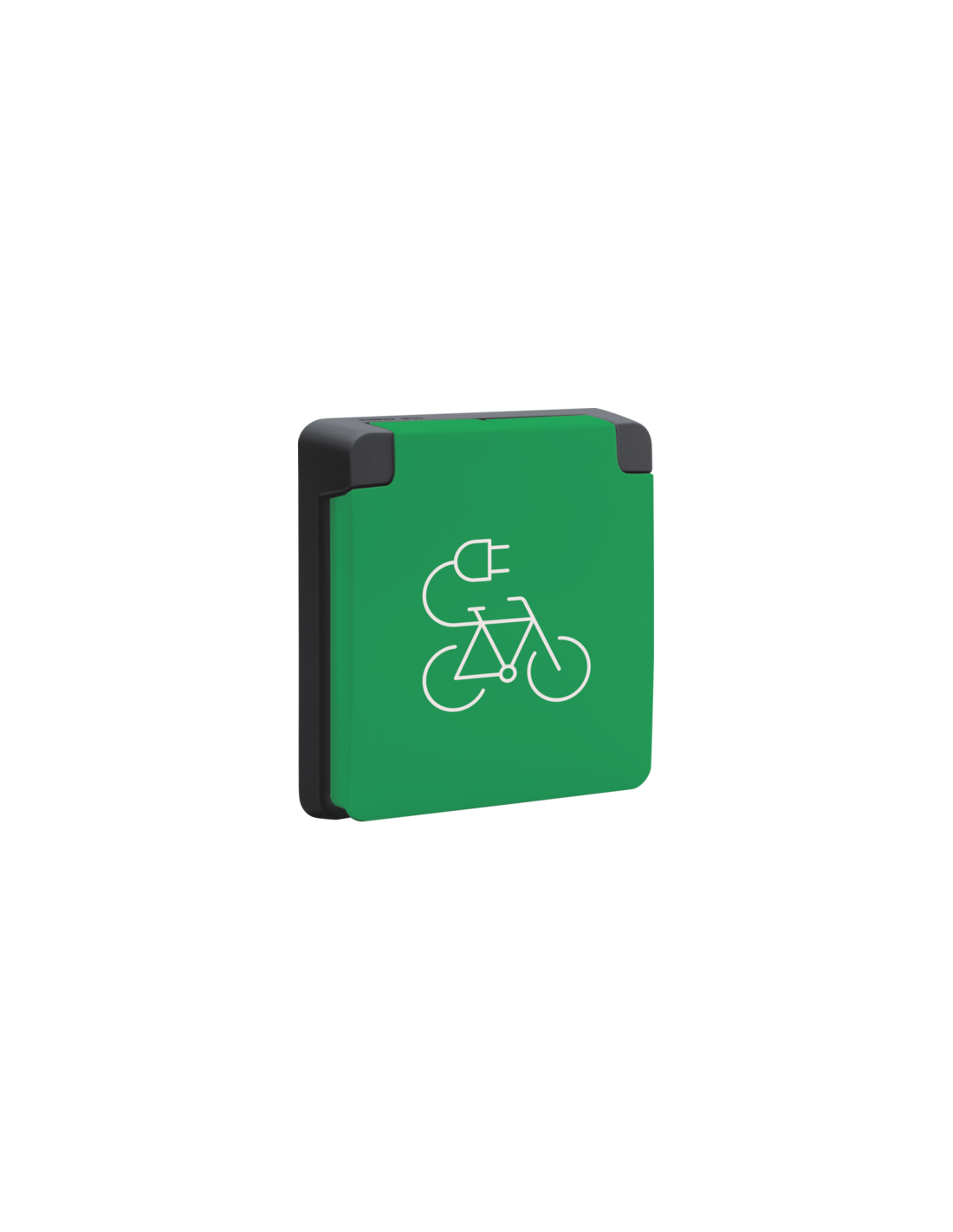 Borne de recharge pour vélos étanche aux projections d'eau 16 A/250 Vac avec broche de terre, obturateurs de protection et avec bornes à vis, couleur noir