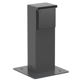 Borne de jardin étanche aux projections d'eau avec une prise de courant, broche de terre et platine, couleur noir