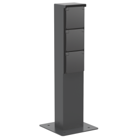 Borne de jardin étanche aux projections d'eau, avec trois prises de courant, broche de terre et platine, couleur noir