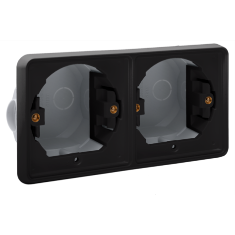 Boîte d'encastrement double horizontale étanche aux projections d'eau pour deux functions, couleur noir