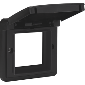 Cadre d’adaptation avec clapet pour fonctions 45 x 45 mm dans des boîtes de montage étanches, couleur noir