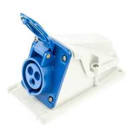 Socle de prise en saillie 90° IP44 - 2P+T 16A 250V - Bleu 6H - Câblage à vis