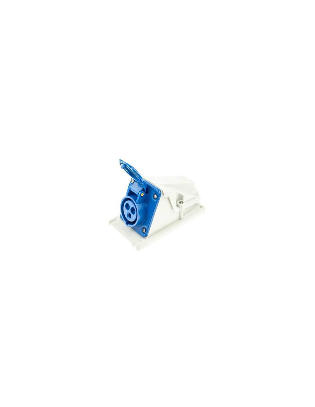 Socle de prise en saillie 90° IP44 - 2P+T 16A 250V - Bleu 6H - Câblage à vis