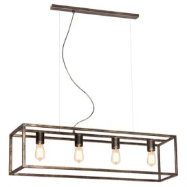 KAGO pendule rectangle - 4x E27 - acier - max 60W - 250mm x 1000mm - rouille
