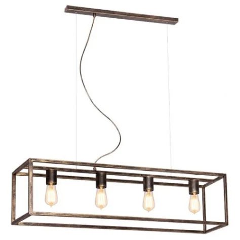 KAGO pendule rectangle - 4x E27 - acier - max 60W - 250mm x 1000mm - rouille