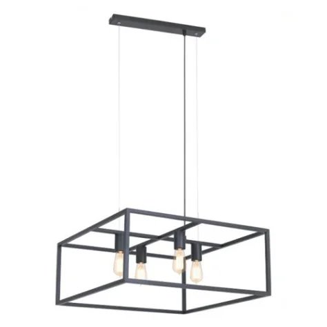 KAGO pendule carré - 4x E27 - acier - max 60W - 250mm x 600mm - noir
