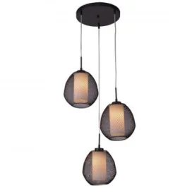 LUNKI - 3x E27 - acier / verre - max 60W - d 470mm x 1200mm - noir / verre blanc