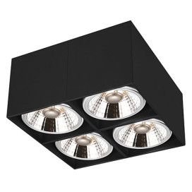 BOX carré - 4x AR111 12W - 30° - alu - 2700K - 241mm x 241mm x 120mm - noir mat