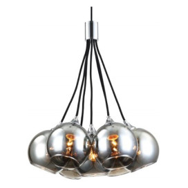 ROGODO - 7x E27 - acier / verre - max 60W - dia 450mm x 2000mm - noir/ gris fumé