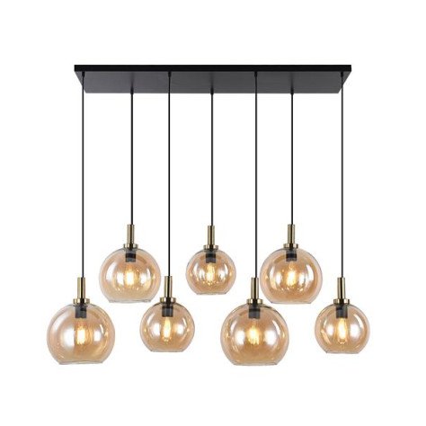 OSIRA Pendentif E27 7L Noir + or, verre ambré 3x Ø200mm, 4x Ø250mm