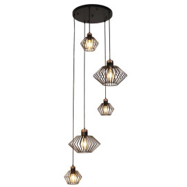SHURU lustre 5x E27 noir + cuivre