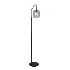 OKIRU Vloerlamp E27 Zwart + as grijs glas Ø180mm