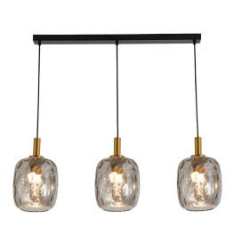 OKIRU Pendel Balk 3xE27 Zwart + 3x as grijs glas Ø180mm