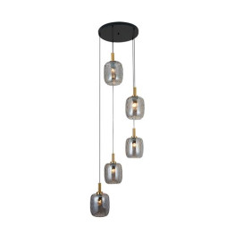 OKIRU Pendel 5xE27 Zwart + 5x as grijs glas Ø180mm