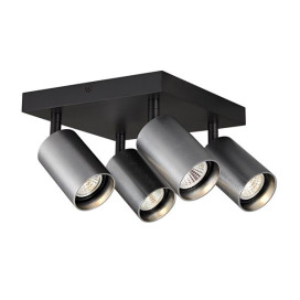 TABOO 4LSQ GU10 (excl) noir + acier brossé, plafonnier