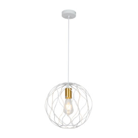 ONDA pendel 1x E27 Ø30cm wit + geborsteld goud