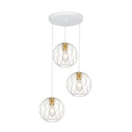 ONDA pendel 3x E27 wit + geborsteld goud