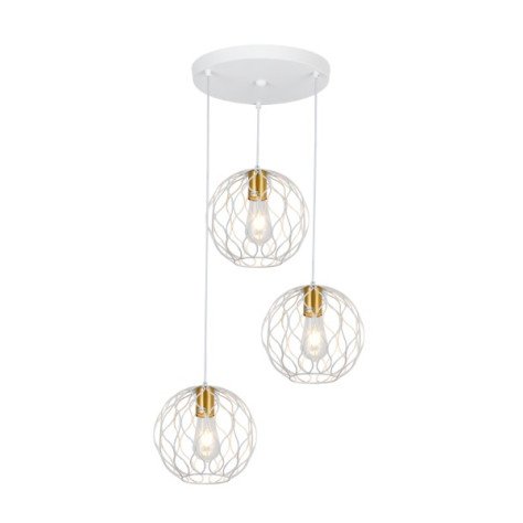 ONDA pendel 3x E27 wit + geborsteld goud