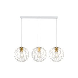 ONDA pendel 3x E27 wit + geborsteld goud