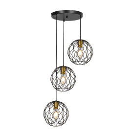 ONDA pendel 3x E27 zwart + geborsteld goud