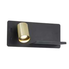 DUSK wandl links + USB GU10 (excl) + LED 7W 2700K zwart + geb goud