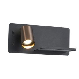DUSK wandl links + USB GU10 (excl) + LED 7W 2700K zwart + geb brons