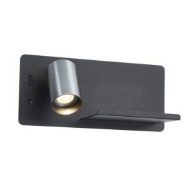 DUSK wandl links + USB GU10 (excl) + LED 7W 2700K zwart + geb staal