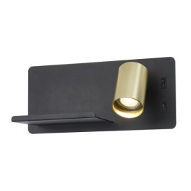 DUSK wandl rechts + USB GU10 (excl) + LED 7W 2700K zwart + geb goud
