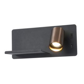 DUSK wandl rechts + USB GU10 (excl) + LED 7W 2700K zwart + geb brons