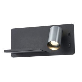 DUSK wandl rechts + USB GU10 (excl) + LED 7W 2700K zwart + geb staal