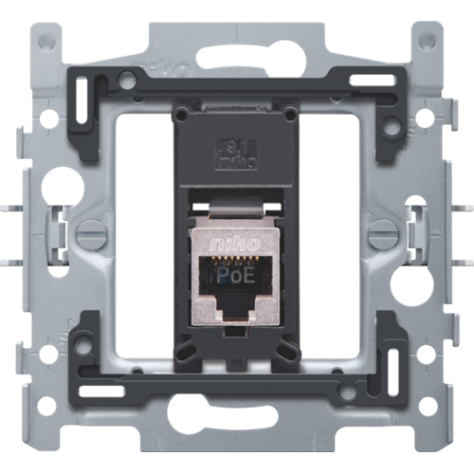 1 connexion RJ45 STP Cat. 6A, prêt pour l'alimentation PoE++, modèle plat, incl. socle 60 x 71 mm avec fixation par griffes