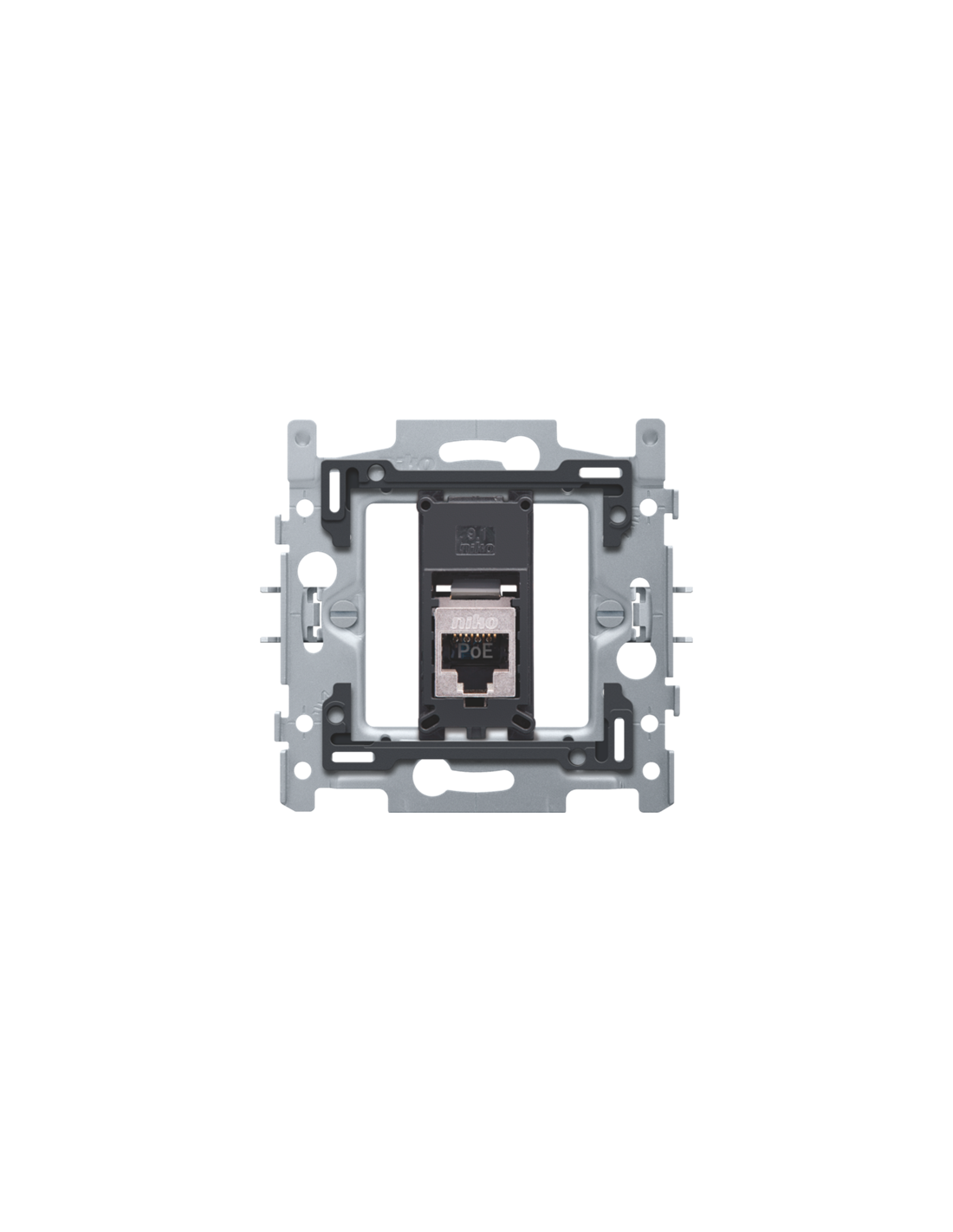 1 connexion RJ45 STP Cat. 6A, prêt pour l'alimentation PoE++, modèle plat, incl. socle 60 x 71 mm avec fixation par griffes