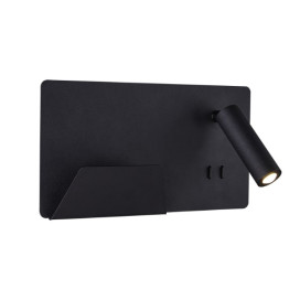 Somnila spot applique apparente LED indoor 3000 K noire version à gauche USB