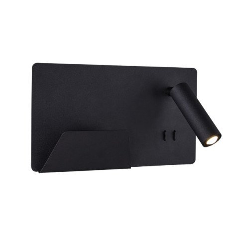 Somnila spot applique apparente LED indoor 3000 K noire version à gauche USB