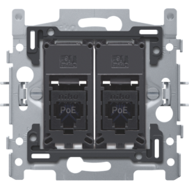 2 connexions RJ45 UTP Cat. 6A, prêt pour l'alimentation PoE++, modèle plat, incl. socle 60 x 71 mm avec fixation par griffes