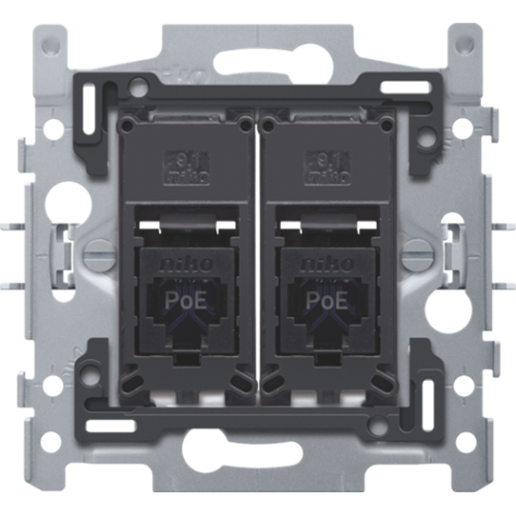 2 connexions RJ45 UTP Cat. 6A, prêt pour l'alimentation PoE++, modèle plat, incl. socle 60 x 71 mm avec fixation par griffes