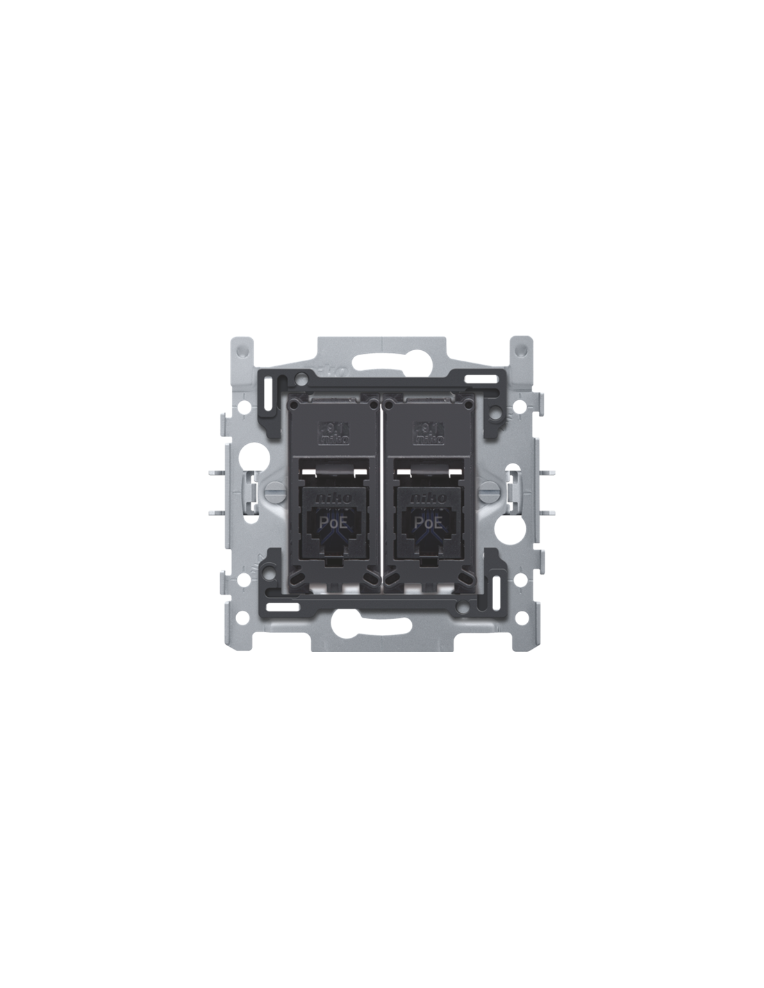 2 connexions RJ45 UTP Cat. 6A, prêt pour l'alimentation PoE++, modèle plat, incl. socle 60 x 71 mm avec fixation par griffes