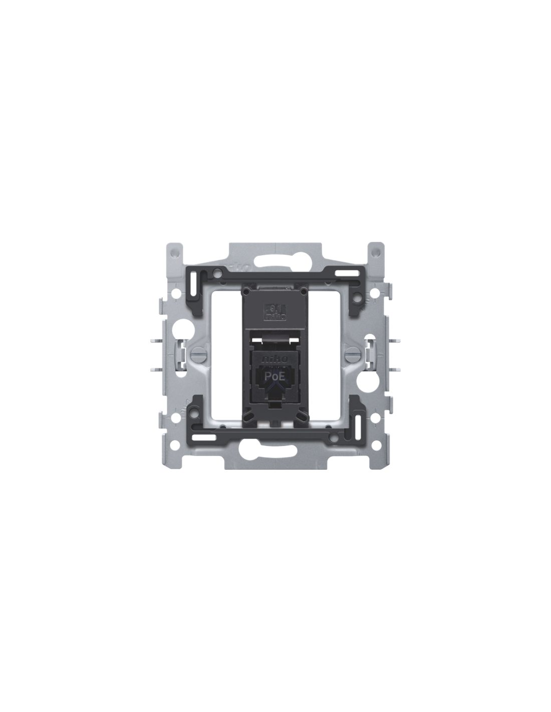1 connexion RJ45 UTP Cat. 6, prêt pour l'alimentation PoE++, modèle plat, incl. socle 60 x 71 mm avec fixation par griffes