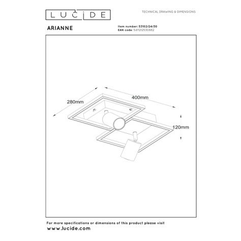 Lucide ARIANNE - Plafonnier - LED - 2xGU10 - CCT - Noir
