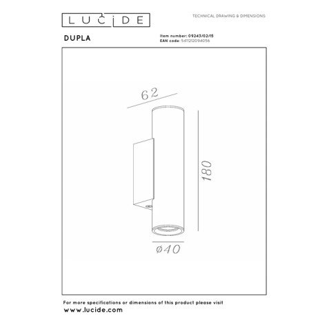 DUPLA - Spot mural / Applique mural - 2xGU10 (MR11) - Fer gris